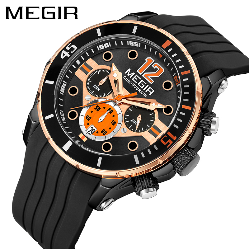 MEGIR 2206 Jam Tangan Pria Analog Chronograph Tali Rubber Luminous Display WATCHKITE WKOS