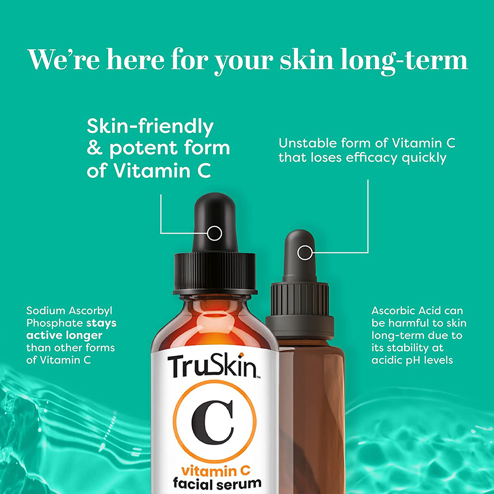 TruSkin Vitamin C Serum + Hyaluronic Acid + Vitamin E Pemutih &amp; Anti Kerutan Wajah / Dark Spots ORIGINAL USA