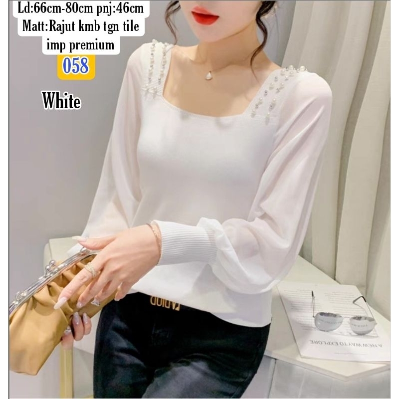 Blouse pnj tile mutiara 058  Bahan rajut kmb tgn tile renda imp premium fit to L