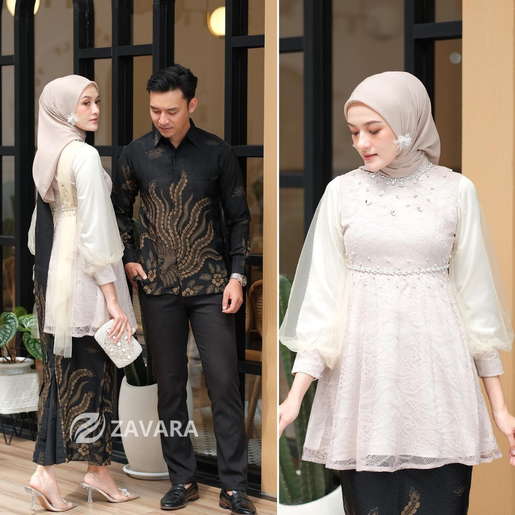 Nadine Kebaya Couple Modern Wisuda Tunangan Lamaran Kondangan Set Couple Pasangan Batik Brukat Terbaru