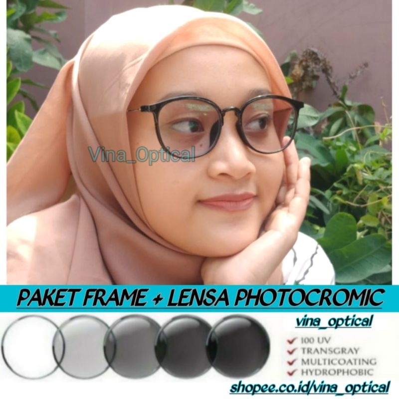 Frame Kacamata Photocromic 2124 (paket frame+lensa) Free Lensa Minus Antiradiasi Photocromic