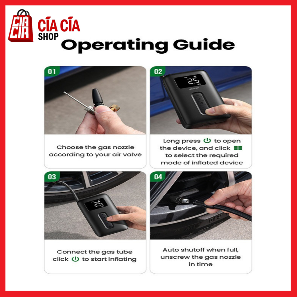 UGREEN Car Air Pump Electric Portable Pompa Ban Mobil Motor Sepeda Bola Portable Tire Inflator Pompa Angin Ban Motor Mobil