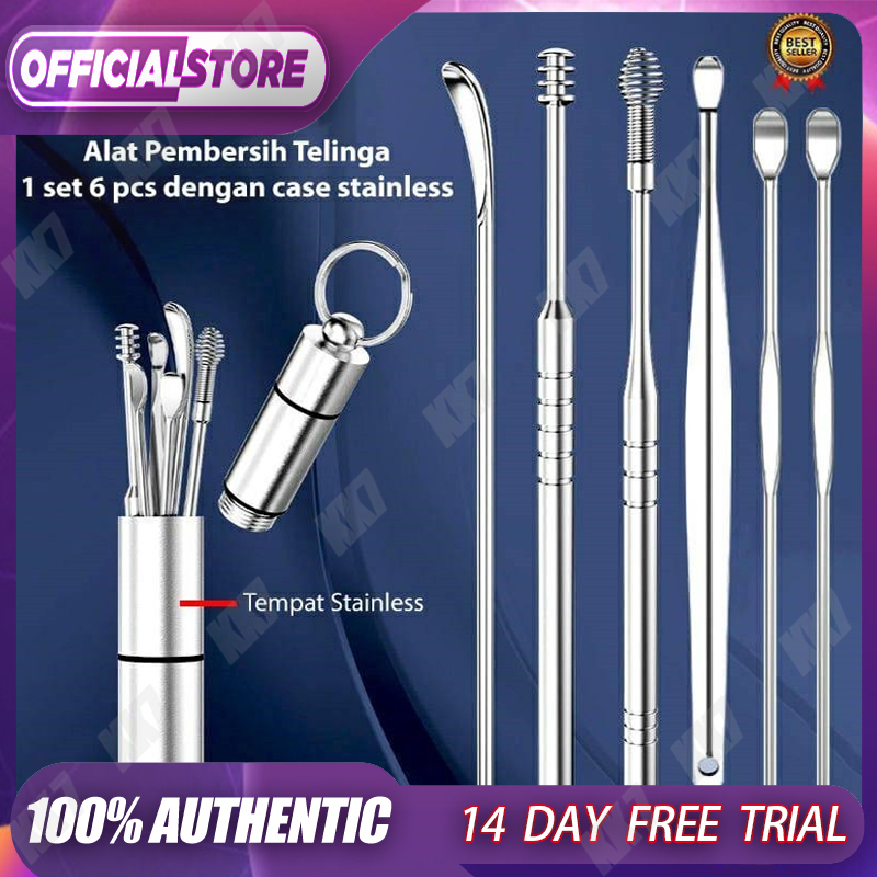 Pembersih Kuping Korek Kuping Stainless 6 in 1 / Alat Pembersih Telinga Spiral Set 6 Pcs Stainless Steel