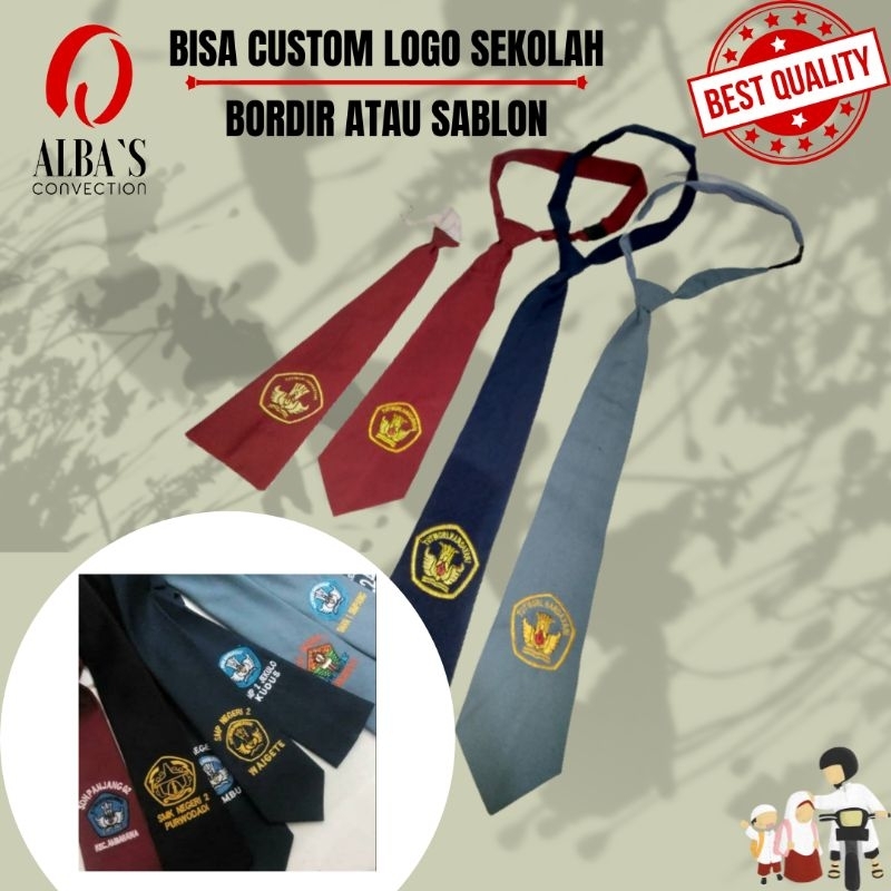 CUSTOM Topi Dasi Sekolah identitas logo sekolah SD SMP SMA