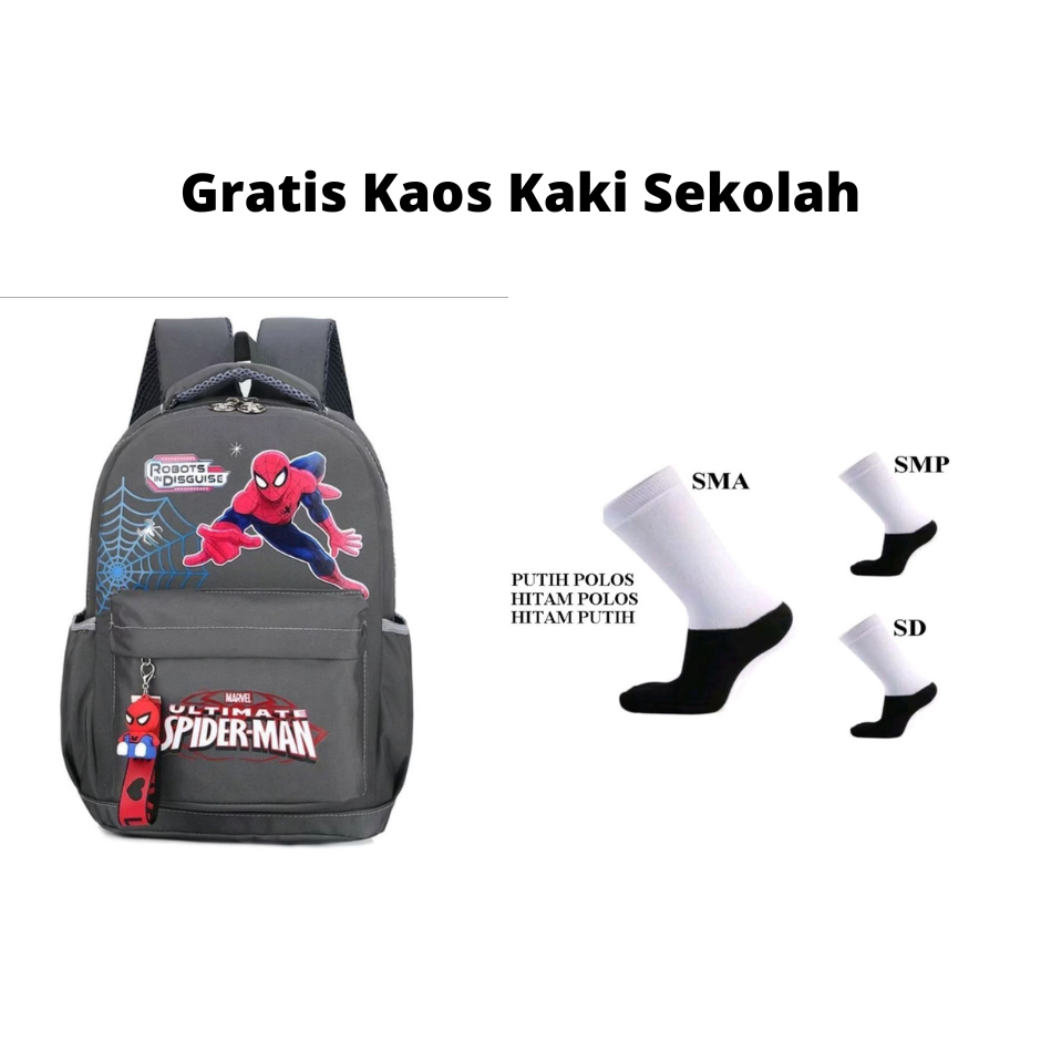 Spiderman - Tas Anak Sekolah anak laki-laki tas sekolah anak sd tk smp laki-laki murah New Baru Ori FREE KAOS KAKI