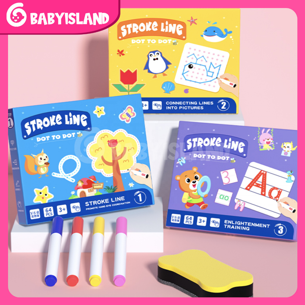 Reusable MAGIC WORKBOOK Dot To Dot Wipe And Clean book activity Belajar Menulis Angka Garis Preschool Nursery Activity Book