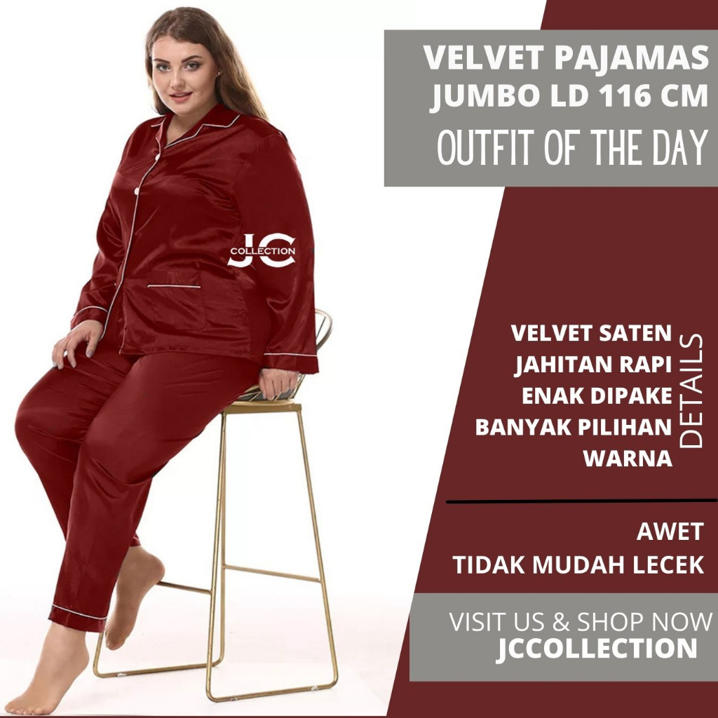 Piyama Wanita Jumbo Satin Pajamas Big Size PP - JCCollections