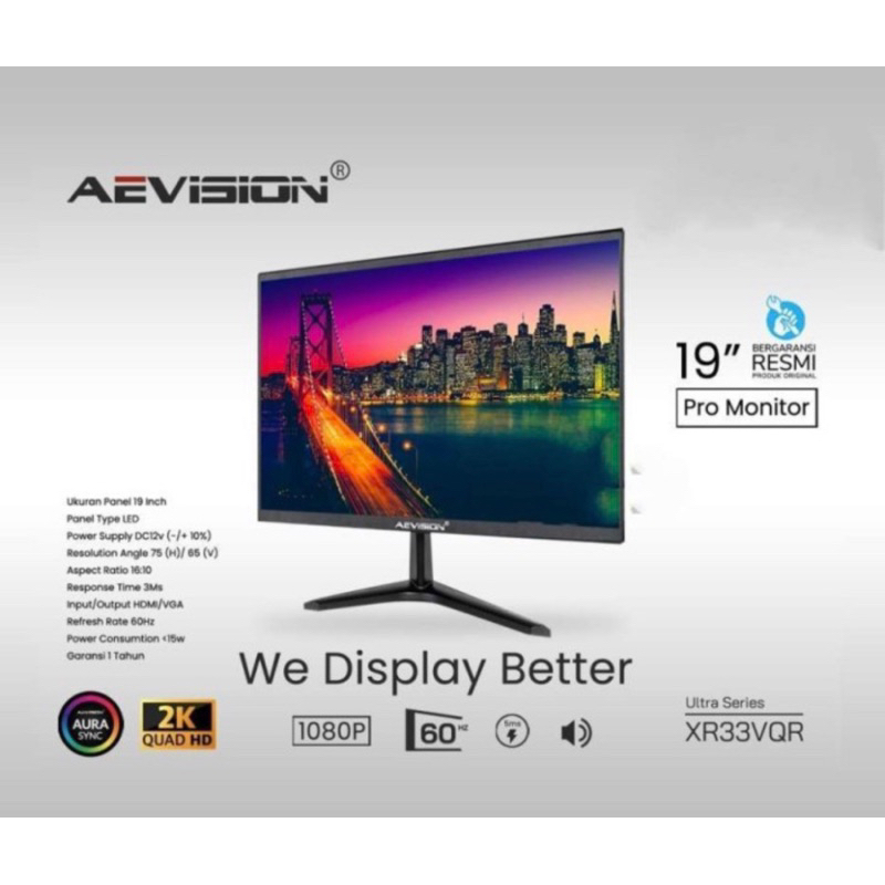 Monitor LED Aevision 19 inch HDMI VGA Layar Komputer pc cctv dvr murah