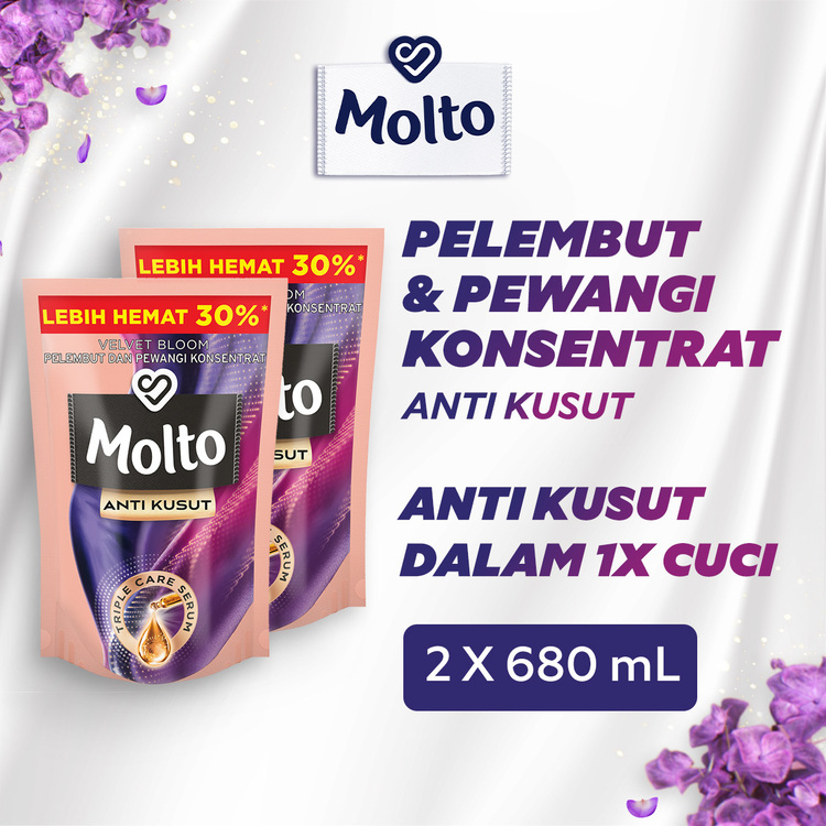 MOLTO ANTI KUSUT VELVET BLOOM POUCH 680ML TWINPACK