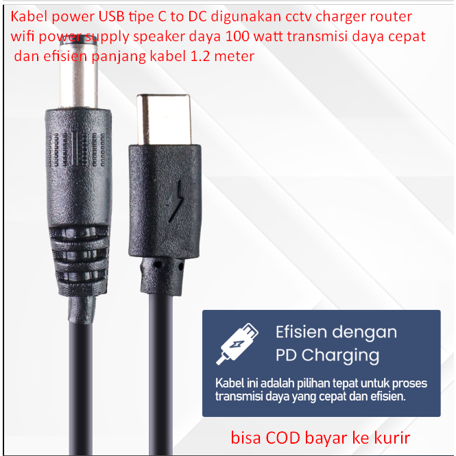 Kabel power USB tipe C to DC digunakan cctv charger router wifi power supply speaker daya 100 watt t
