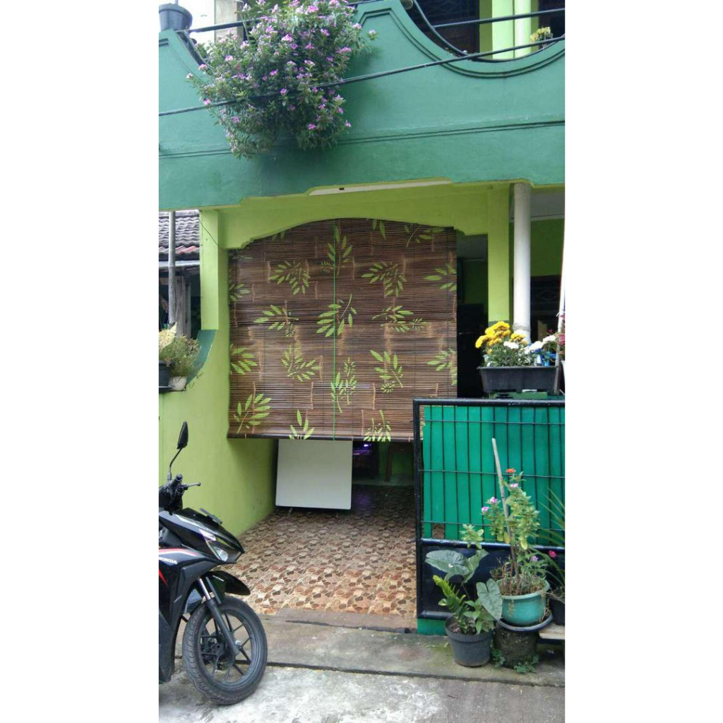 Tirai Bambu Kerai krey Bambu Pernis Motif dgn kerekan