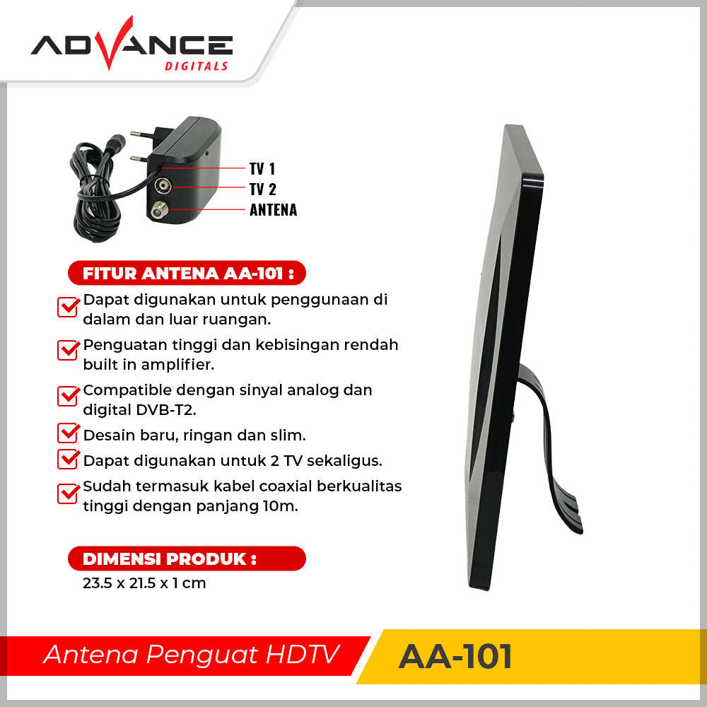 【Garansi 1 Tahun】Advance AA-101 Antena Indoor Outdoor Digital Analog Dalam DVB-T2 dan Luar Ruangan Cocok Untuk STB dan Tv Tahan Hujan dan Panas