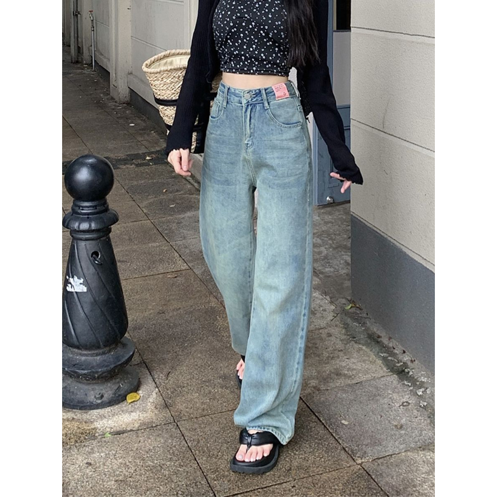 ✅COD High Waist Biru Retro Celana Jeans Wanita Panjang Kulot Kekinian Terbaru