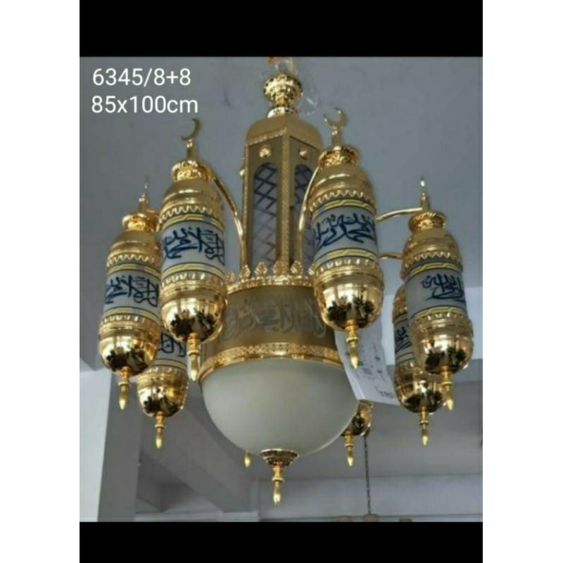 Lampu gantung hias masjid Turki 8+8 Gold Mewah