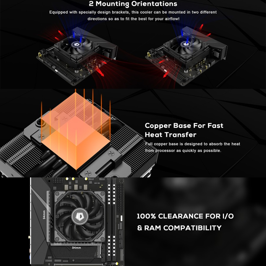 HSF ID-COOLING IS-47-XT BLACK 47mm | 92mm Fan | Low Profile CPU Cooler