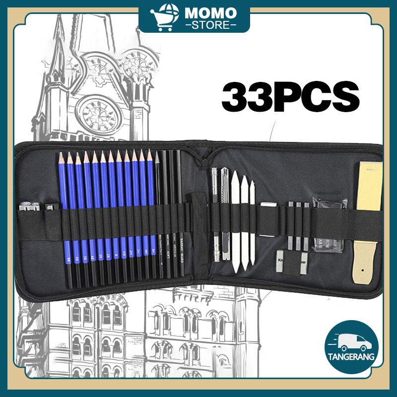 

33PCS/Set Sketch Pensil Pisau Penghapus dan Pensil Gambar/Keperluan Sekolah Pencil Drawing Set