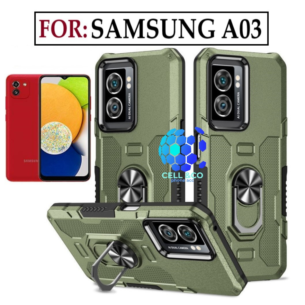 Case Armor SAMSUNG GALAXY A03 Iring Cincin Magnetic Kesing Hp Protect kamera Premium Hard Case Standing Robot Pelindung Kamera