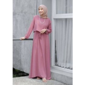 Gamis Andin Maxi Dress Bahan Crinkle Airflow Premium Resleting Depan Rompi Terpisah Tali Serut Depan LD110