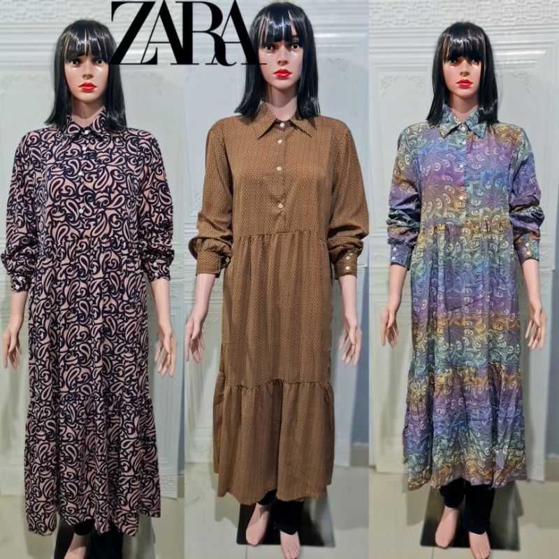 Baju Dress Gamis Wanita Tangan Panjang Z*R* Branded Oversize Original