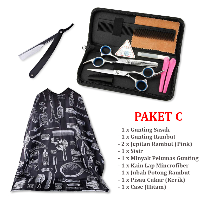 Set Alat Gunting Potong Rambut Salon Barbershop Profesional Cukur Pangkas Sasak BHT002