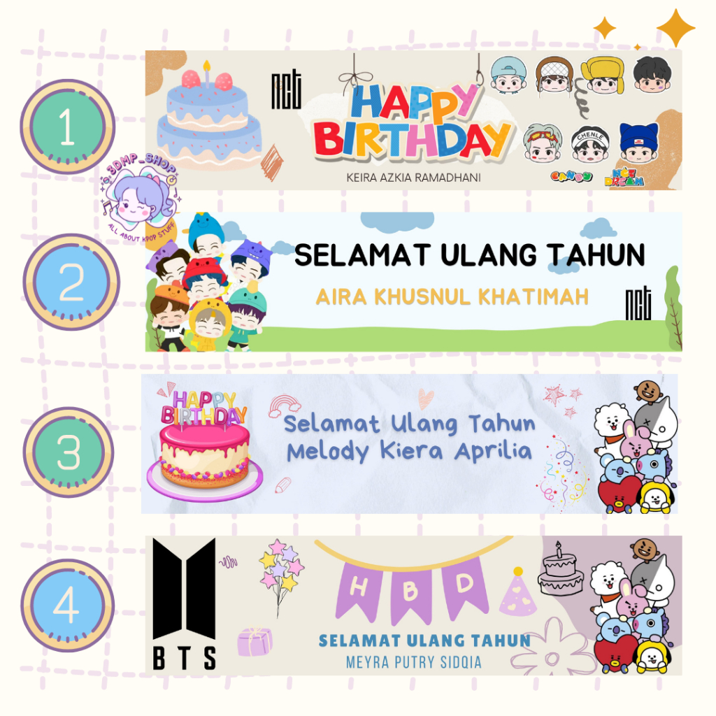 [MINIMAL ORDER 20PC] TAMBAH NAMA Label snack ulang tahun happy birthday request custom nama tentengan lebaran angpau angpao parcel nusa rara nct bt21 stray kids treasure