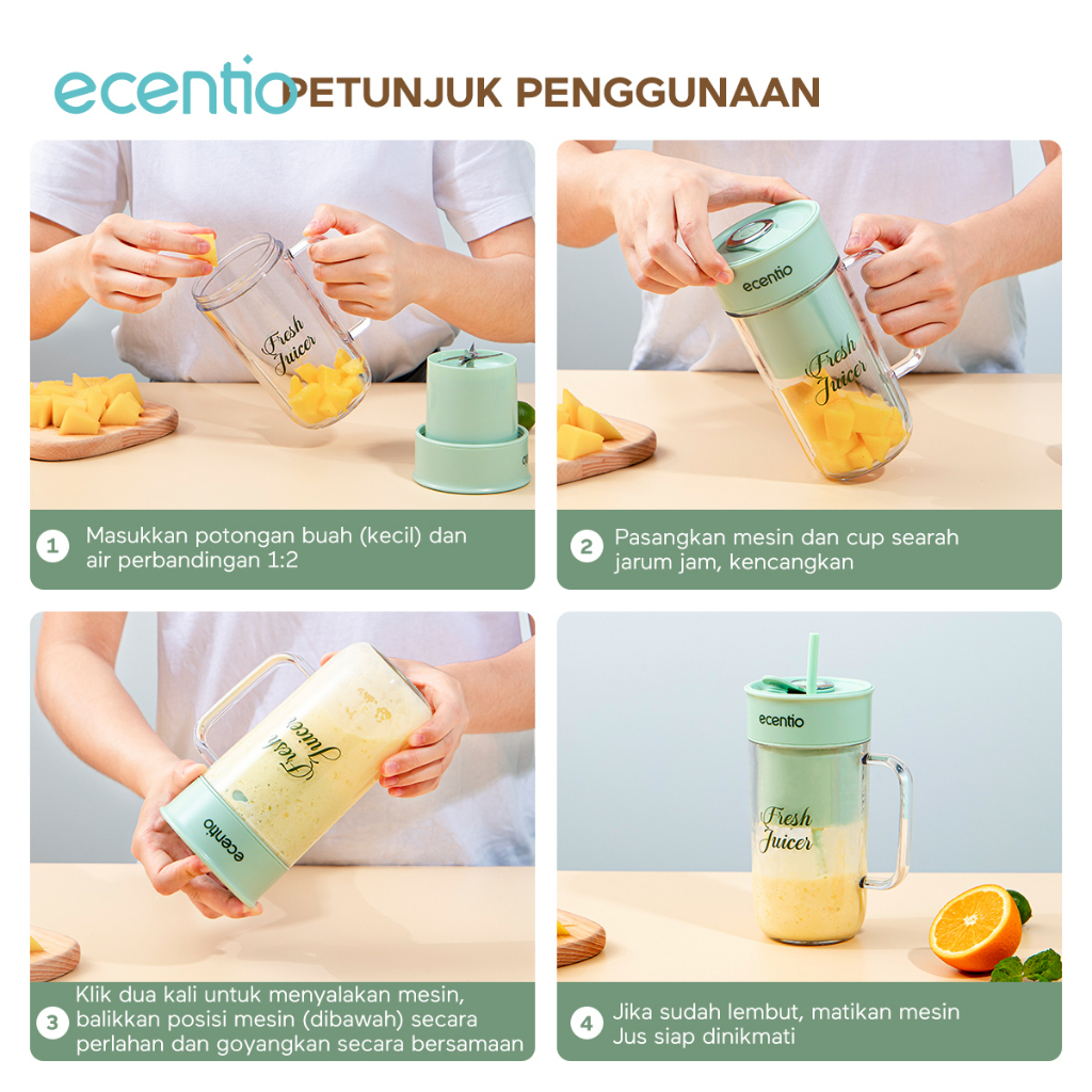 [Hadiah Gratis] ecentio Blender Juicer Portable 330ml Mini jus 8 Mata Pisau USB Blender Cangkir Multifungsi Electric Mixer/Ice Crusher/ Blender Jus/Penggiling  Kopi/ Food Chopper