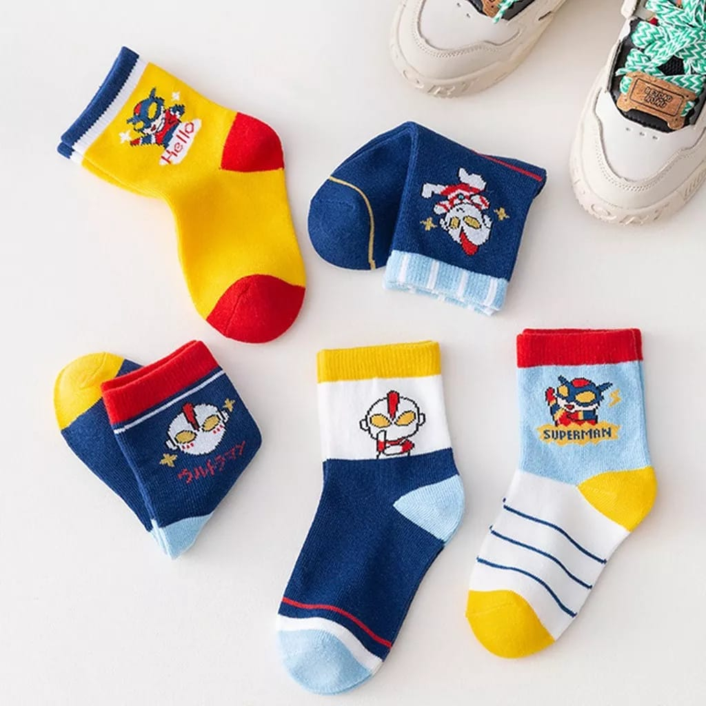 Kaos Kaki Anak Laki Sekolah TK SD Motif Cowok Korea Superhero Ultramen Socks Kids Terbaru K2S