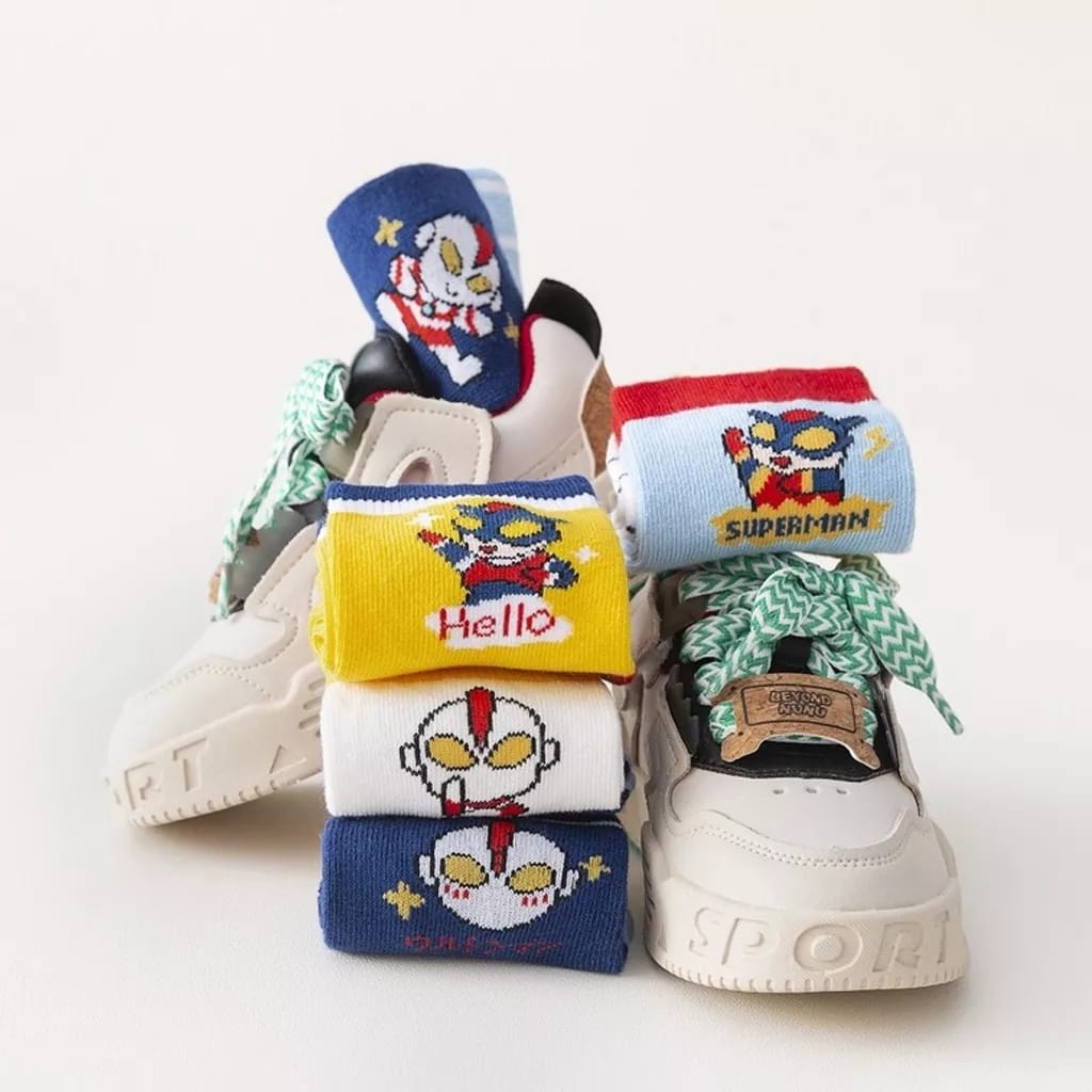 Kaos Kaki Anak Laki Sekolah TK SD Motif Cowok Korea Superhero Ultramen Socks Kids Terbaru K2S