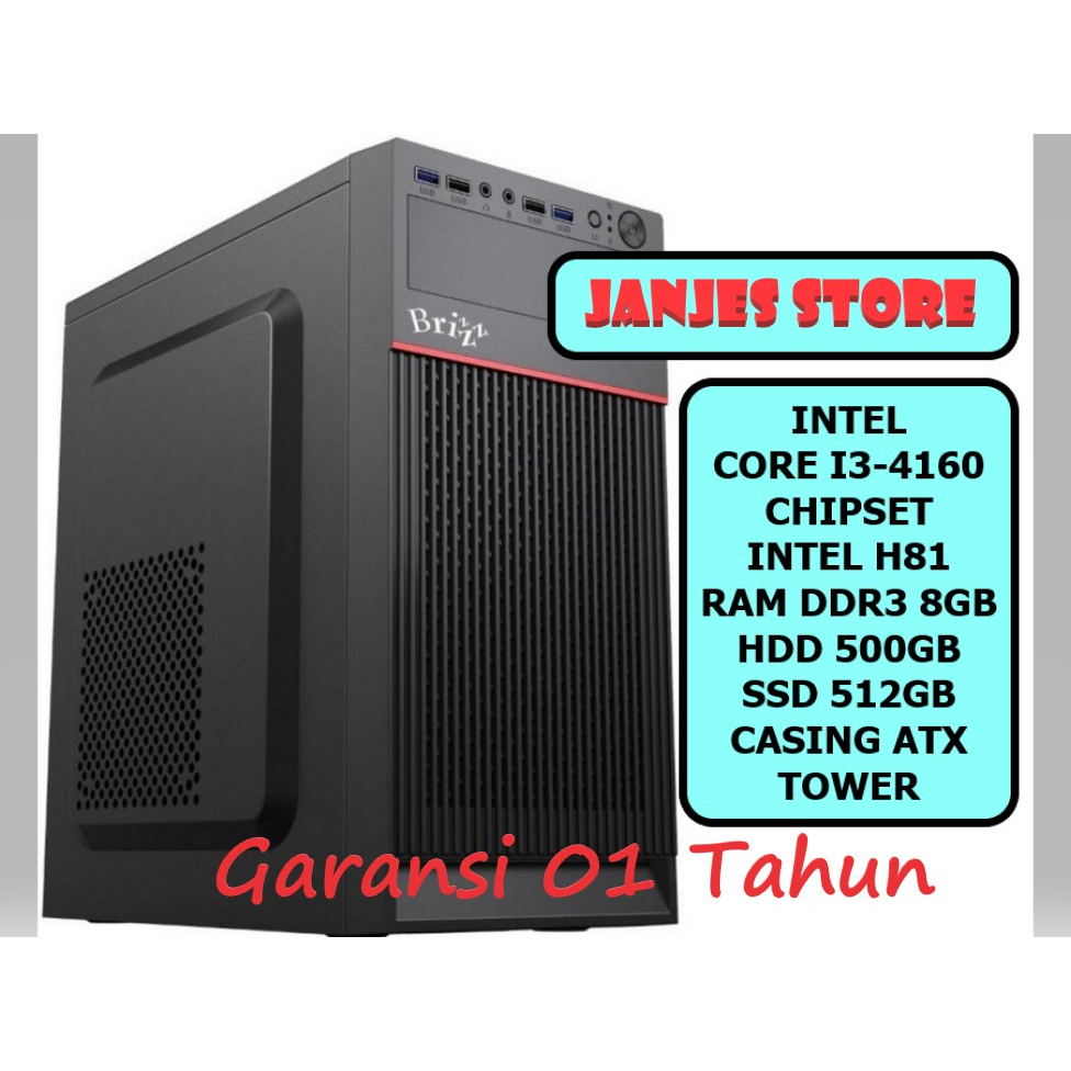 CPU PC KOMPUTER INTEL CORE I3-4160 RAM 8GB SSD 512GB HDD 500GB SSD 256GB SSD 128GB COMPUTER PC BARU 