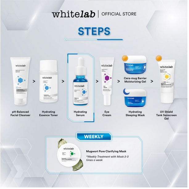 WHITELAB HYDRATING SERIES - pH Balanced Facial Cleanser | Essence Toner | Face Serum | Cera-mug Barrier Moisturizing Gel (Pelembap) | Sleeping Mask | ❤ jselectiv ❤ WHITELAB - ORI✔️BPOM✔️COD✔️