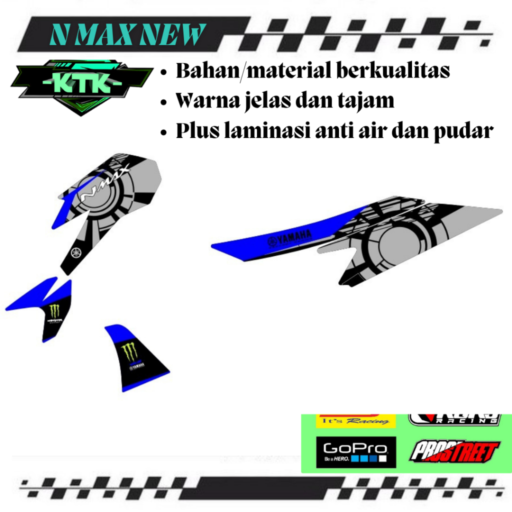 Stiker Decal Sticker Striping Motor NMAX Matic NEW KODE M161 Lis Variasi Satu Set Kanan Kiri Semi Fu