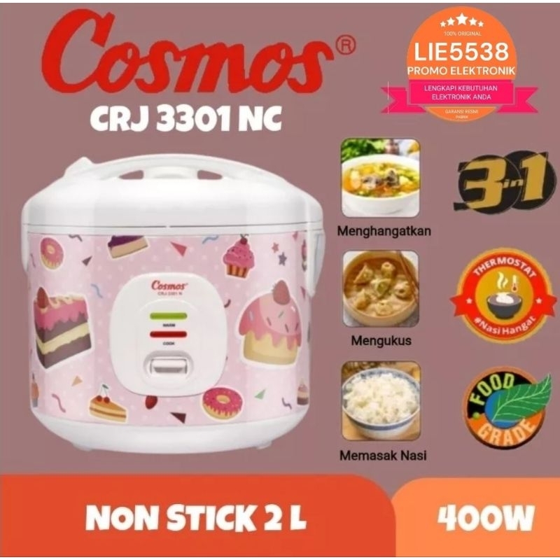 COSMOS CRJ-3301NC / CRJ 3301 NC Rice Cooker Non Stick 1,8 L Cake Series GARANSI RESMI