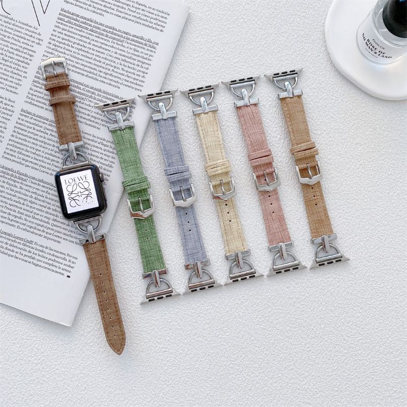 Strap Apple Watch Luxury Slim Wood Pattern Leather Watch Series 1/2/3/4/5/SE/6/7/8/Ultra