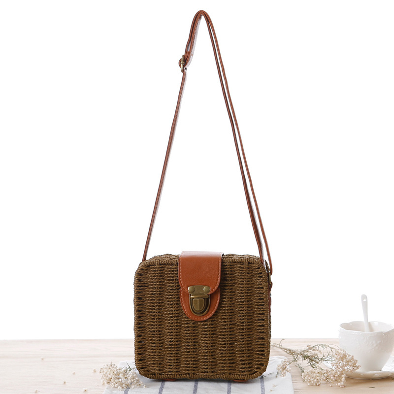 Vintage Straw Rattan Square Sling Bag 10203