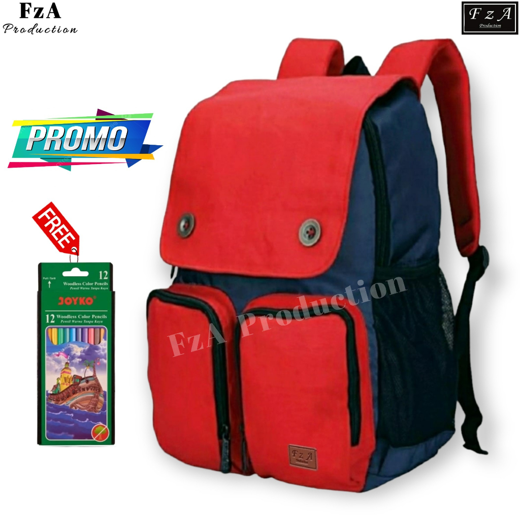 FzA Official -Tas Ransel anak laki laki - Tas Ransel Anak Sekolah - Tas Ransel Sekolah anak laki-laki anak perempuan Backpack Sekolah Anak [ High Quality ] - Red Kids FREEE Pencil Warna