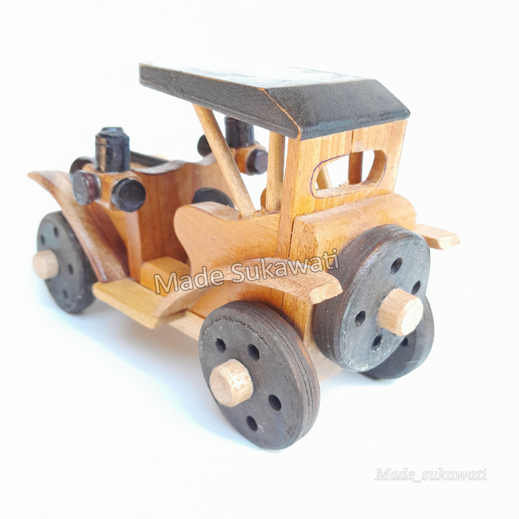 Miniatur mobil klasik 19cm kerajinan kayu handmade