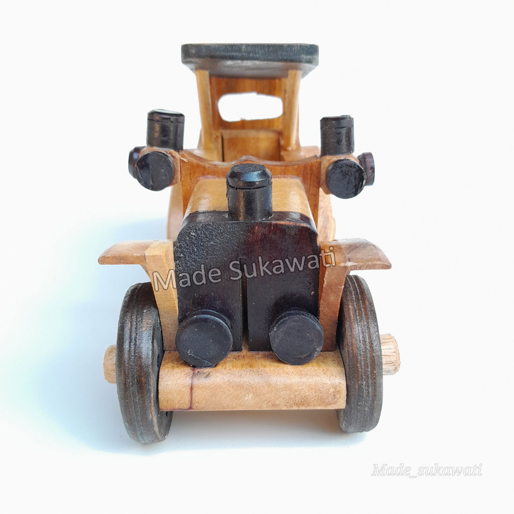 Miniatur mobil klasik 19cm kerajinan kayu handmade