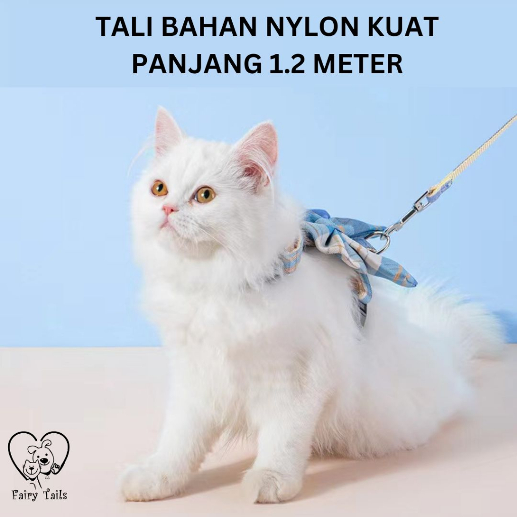 Tali Tuntun Tali Kekang dengan Harness Pita Untuk Anabul Kucing dan Anjing Travel Outdoor | Pet Cat Dog Leash With Ribbon