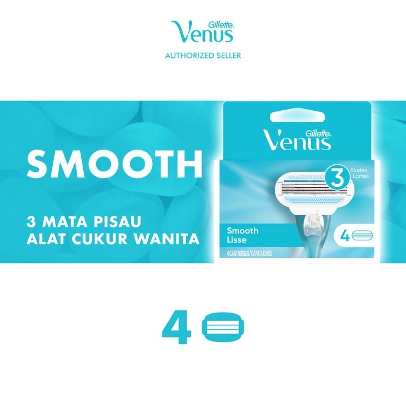 Gillette Venus Alat Cukur Wanita Smooth Pisau Cukur Isi 4 Refill Isi Ulang