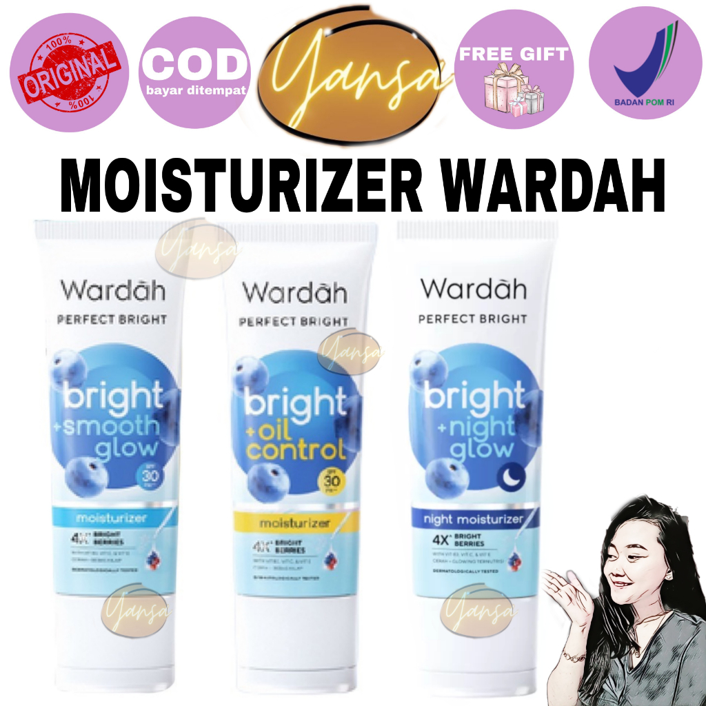 Wardah Perfect Bright Moisturizer Series - Bright + Oil Control / Smooth &amp; Glow SPF 30 PA+++ / Night Glow Moisturizer 20ml