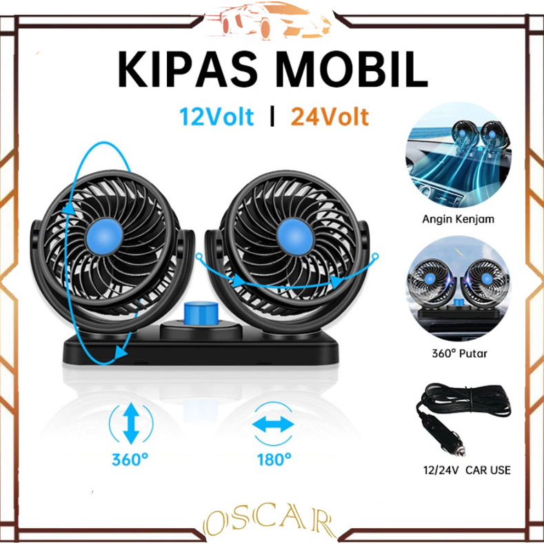 Kipas Angin Mobil Double Fan 12V/24V / Kipas Angin Mobil 12Volt / Kipas Mobil Single Fan 12V/kipas usb