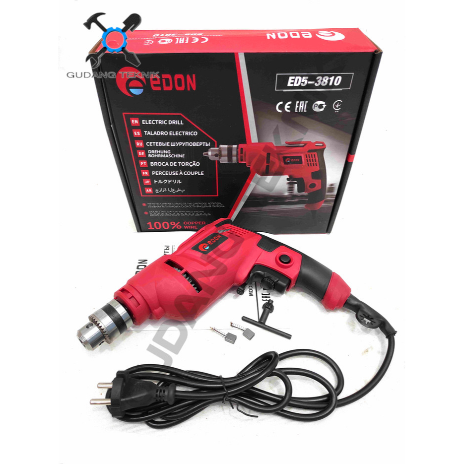 Mesin Bor Tangan Listrik 10mm 13mm ED5-3810 ED5-3513 EDON / Electric Impact Drill Mesin Bor Besi Kayu Beton 10 mm ED5 3810 x 13 mm ED5 3513 EDON