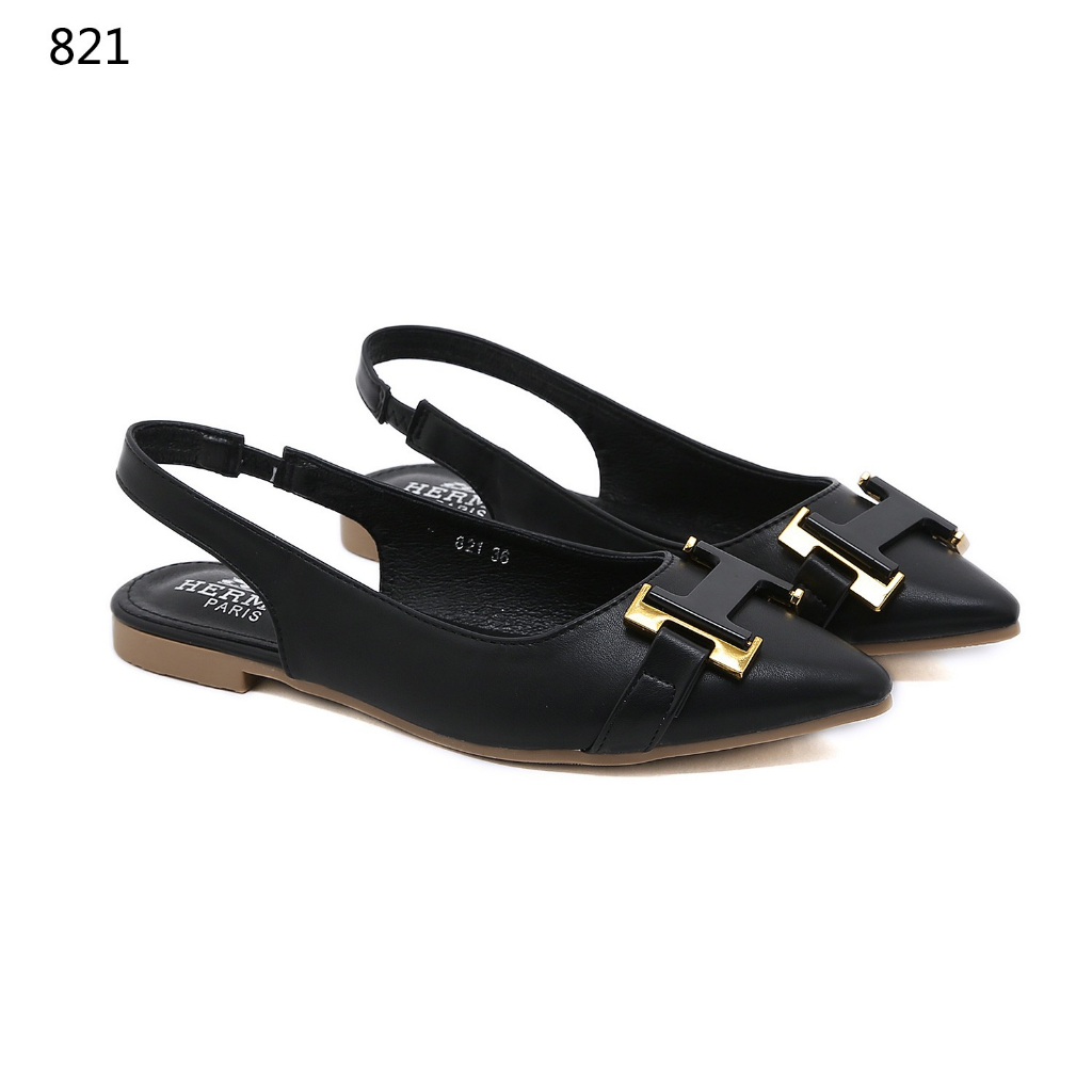 821 Leather H-Logo Slingback Ballerina Flats