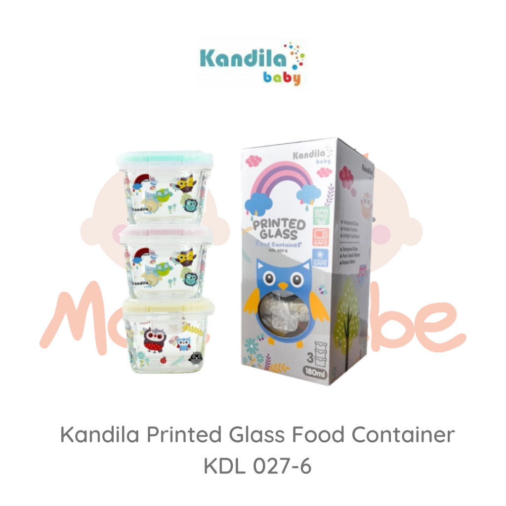 Kandila Printed Glass Food Container KDL 027-6 Wadah Makanan Isi 3pcs 180ml