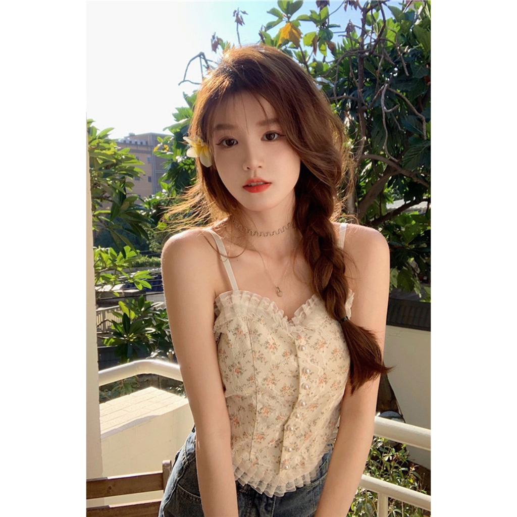 Tank Top Bra Lace Atasan Wanita Knit Crop Top Korean Style