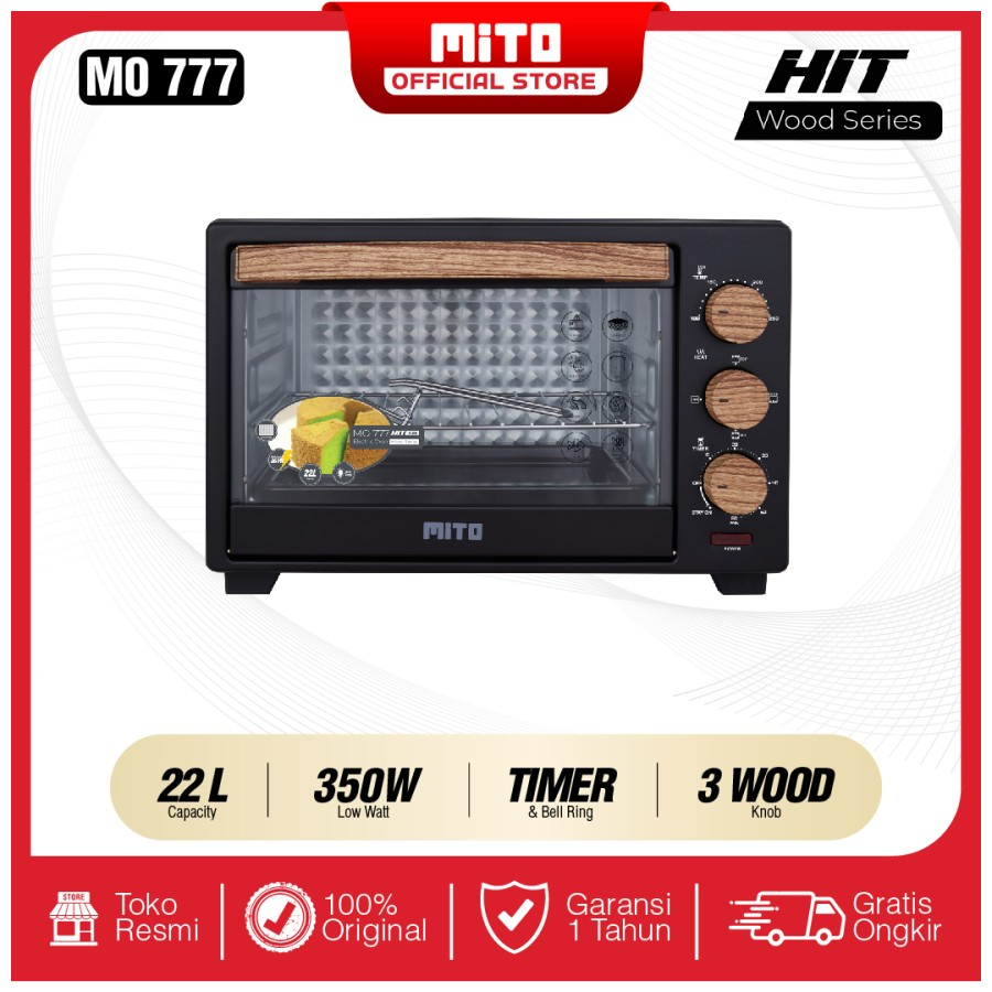 Mito Oven HIT MO-777 (22 L) / MO777 WOOD HANDLE 22 Liter Oven Listrik Low Watt ORIGINAL Watt Rendah