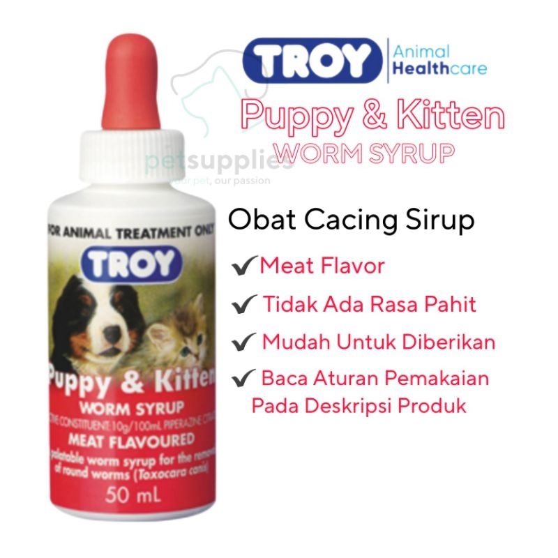 Obat Cacing Anjing Kucing TROY Puppy Kitten Worm Syrup Meat Flavour