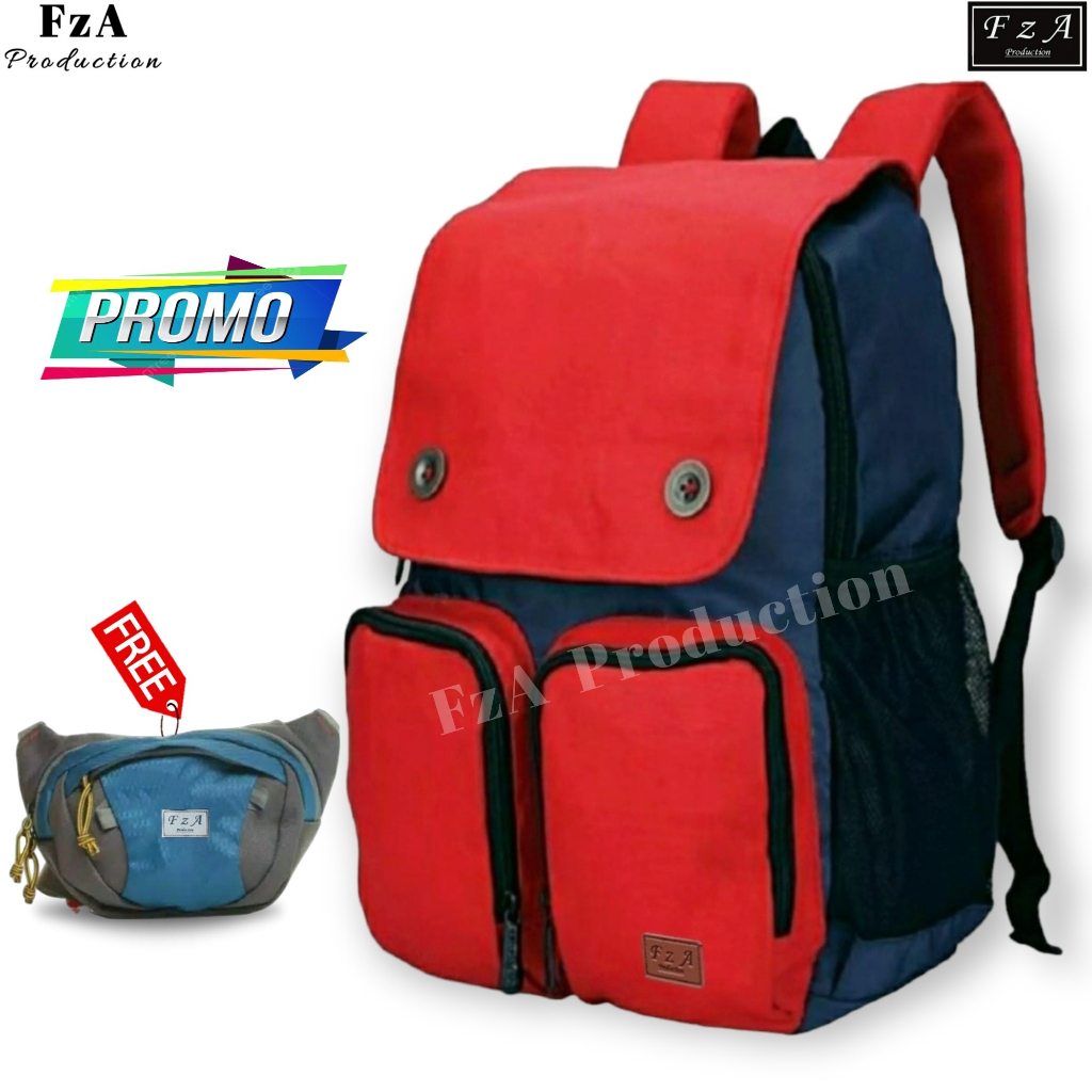 FzA Official -Tas Ransel anak laki laki - Tas Ransel Anak Sekolah - Tas Ransel Sekolah anak laki-laki anak perempuan Backpack Sekolah Anak [ High Quality ] - Red Kids FREEE Waistbag