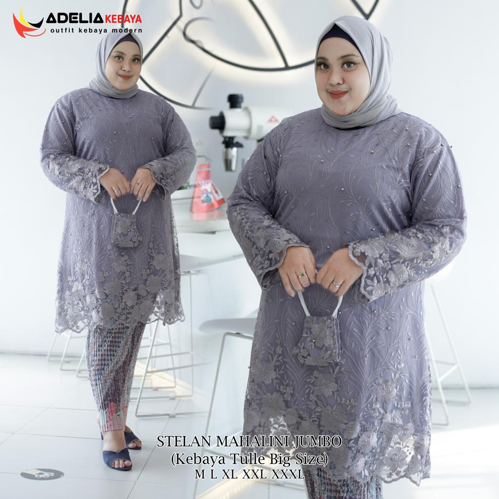 ( COD ) JUMBO - Setelan kebaya tunik mahalini jumbo - outfit kekinin - kebaya modern - bahan tulle bordir - baju pesta, wisuda, kondangan pakaian akad, nikahan