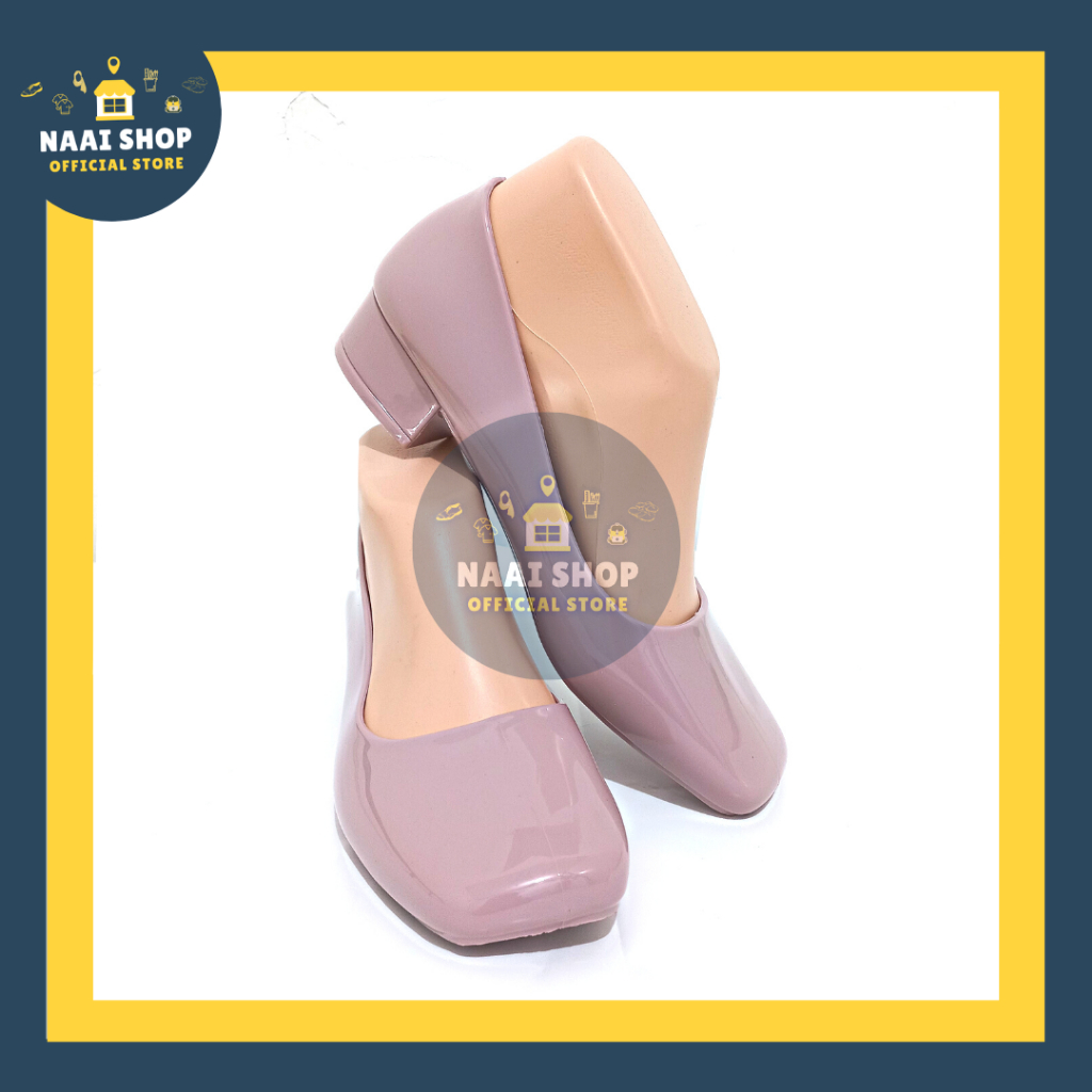 Sepatu Wedges Wanita Polos Kilau Size 36-40 Hak Tahu Sedang 3 CM Jelly Shoes Soft Color Glosy Slip On Kerja Kuliah Sekolah Terbaru Selop Heels Bahan Karet Kasual Korea Style Kekinian Slop Formal Cewek Import Premium Murah Pantofel Terlaris Jinjit Balance